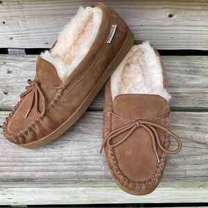 Bearpaw Suede Moccasin Shearling Fur Loafer Moc Slip On Sheepskin 9.5 Slipper